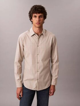 Camicia slim in cotone Cotton Stretch a quadri con bottoni