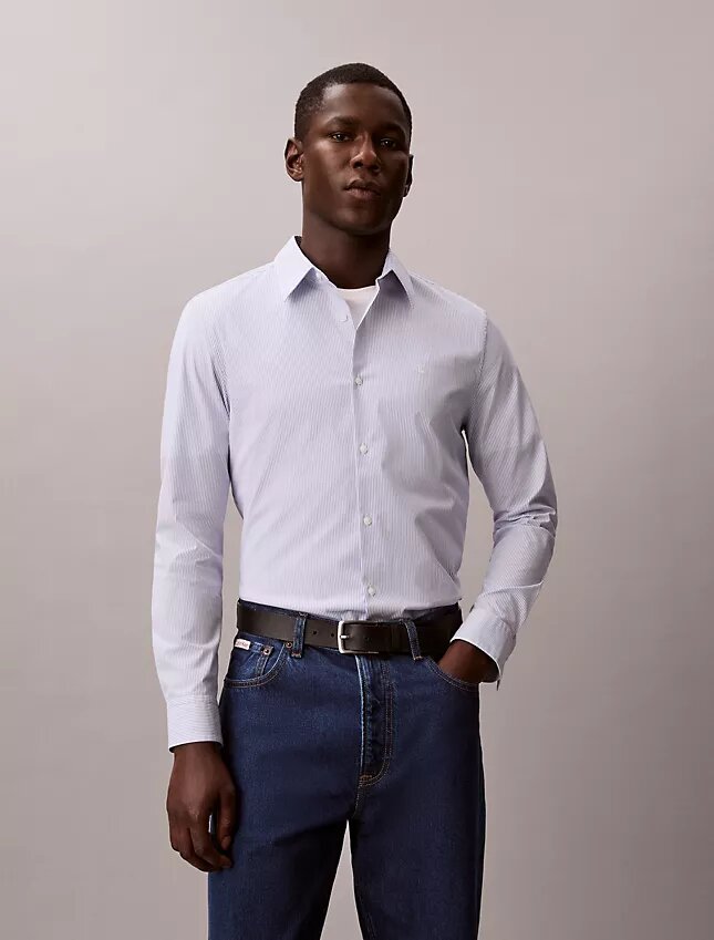 Camicia slim in cotone elasticizzato a righe con colletto button-down Camicia slim in cotone elasticizzato a righe con colletto button-down