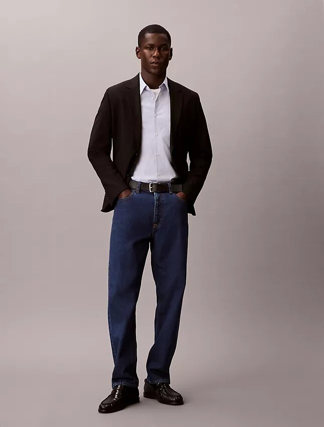 Camicia slim in cotone elasticizzato a righe con colletto button-down Camicia slim in cotone elasticizzato a righe con colletto button-down