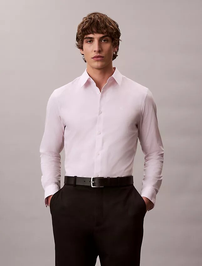 Camicia slim in cotone elasticizzato a righe con colletto button-down Camicia slim in cotone elasticizzato a righe con colletto button-down
