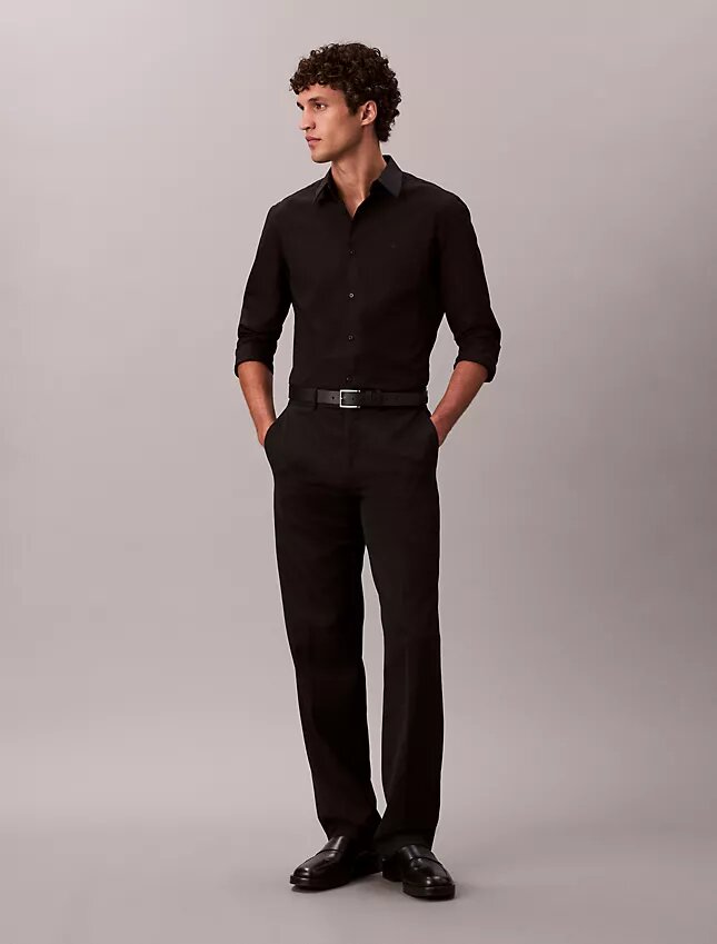 Camicia slim in cotone elasticizzato con colletto button-down Camicia slim in cotone elasticizzato con colletto button-down