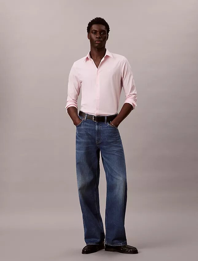 Camicia slim in cotone elasticizzato con colletto button-down Camicia slim in cotone elasticizzato con colletto button-down