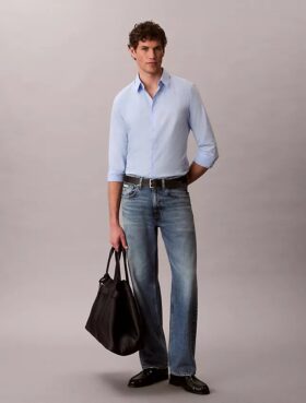 Camicia slim in cotone elasticizzato con colletto button-down