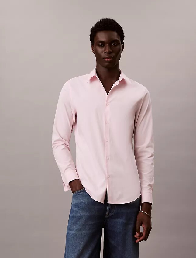 Camicia slim in cotone elasticizzato con colletto button-down Camicia slim in cotone elasticizzato con colletto button-down