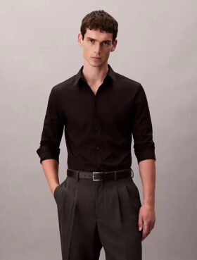 Camicia slim in popeline di cotone Cotton Stretch con bottoni
