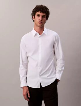 Camicia slim in popeline di cotone Cotton Stretch con bottoni