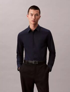 Camicia slim in popeline di cotone Cotton Stretch con bottoni