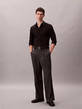 Camicia slim in popeline di cotone Cotton Stretch con bottoni