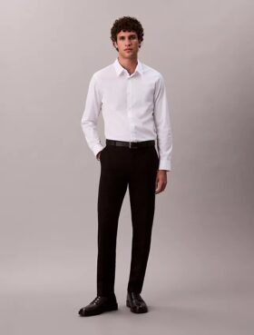 Camicia slim in popeline di cotone Cotton Stretch con bottoni
