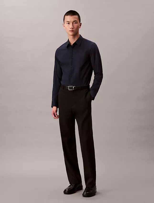 Camicia slim in popeline di cotone Cotton Stretch con bottoni Camicia slim in popeline di cotone Cotton Stretch con bottoni