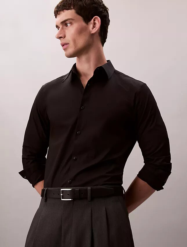 Camicia slim in popeline di cotone Cotton Stretch con bottoni Camicia slim in popeline di cotone Cotton Stretch con bottoni