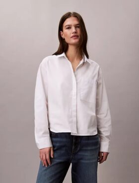 Camicia squadrata in popeline di cotone con bottoni