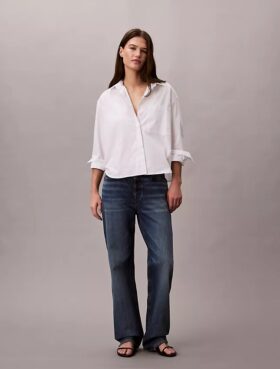 Camicia squadrata in popeline di cotone con bottoni