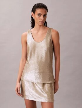 Canotta con scollo rotondo e paillettes