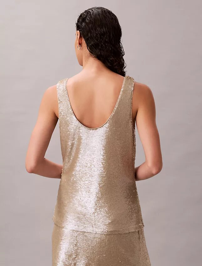 Canotta con scollo rotondo e paillettes Canotta con scollo rotondo e paillettes