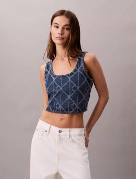 Canotta corta in Denim con Monogram su tutta la superficie