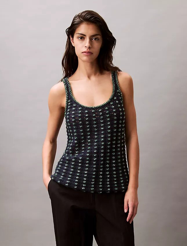 Canotta in cotone all’uncinetto con perline Canotta in cotone all’uncinetto con perline