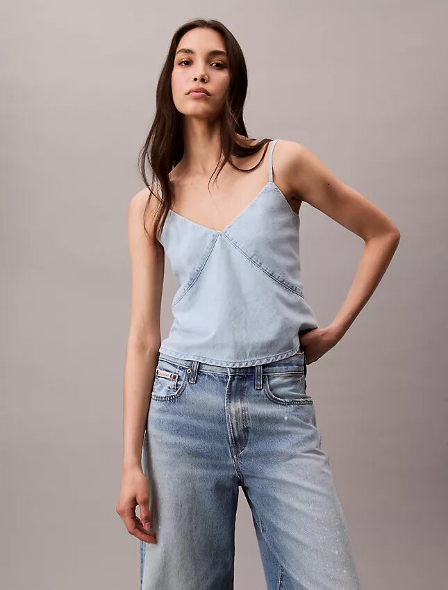 Canotta in Denim misto cotone e lino Canotta in Denim misto cotone e lino