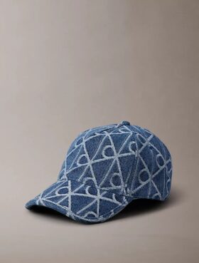Cappellino da baseball con logo emblema su tutta la superficie in Denim