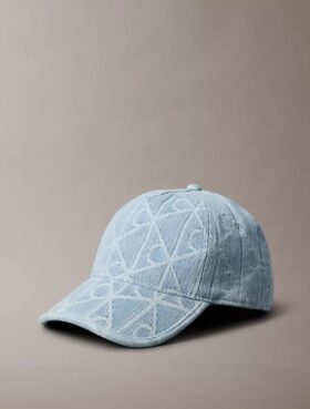 Cappellino da baseball con logo emblema su tutta la superficie in Denim