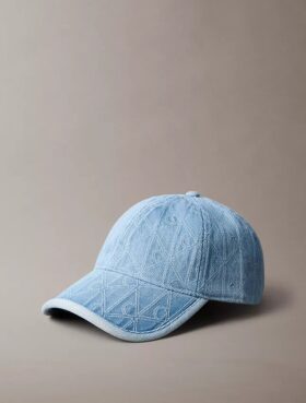 Cappellino da baseball con logo emblema su tutta la superficie in Denim