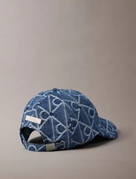 Cappellino da baseball con logo emblema su tutta la superficie in Denim