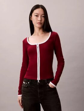 Cardigan a coste con bordi a contrasto