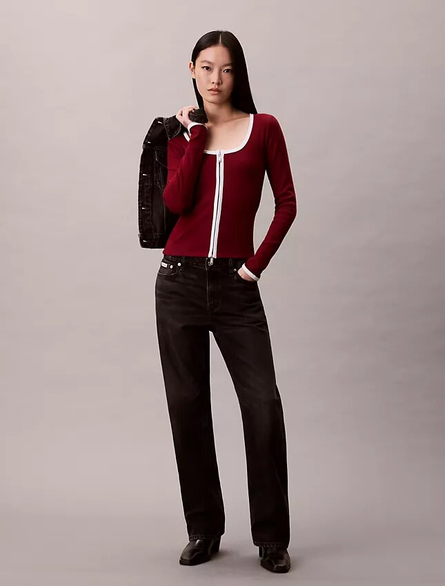Cardigan a coste con bordi a contrasto Cardigan a coste con bordi a contrasto