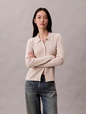 Cardigan a coste in misto lana merino e lurex