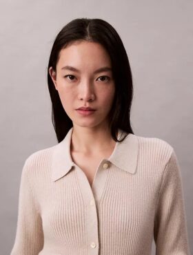 Cardigan a coste in misto lana merino e lurex