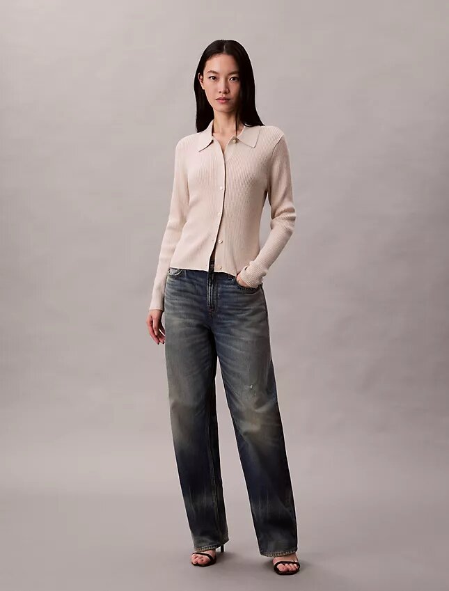 Cardigan a coste in misto lana merino e lurex Cardigan a coste in misto lana merino e lurex