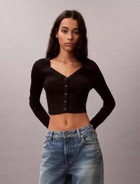 Cardigan corto a costine