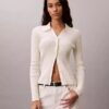 Cardigan polo in cotone a costine liscio Cardigan polo in cotone a costine liscio