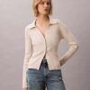 Cardigan polo in cotone a costine liscio Cardigan polo in cotone a costine liscio