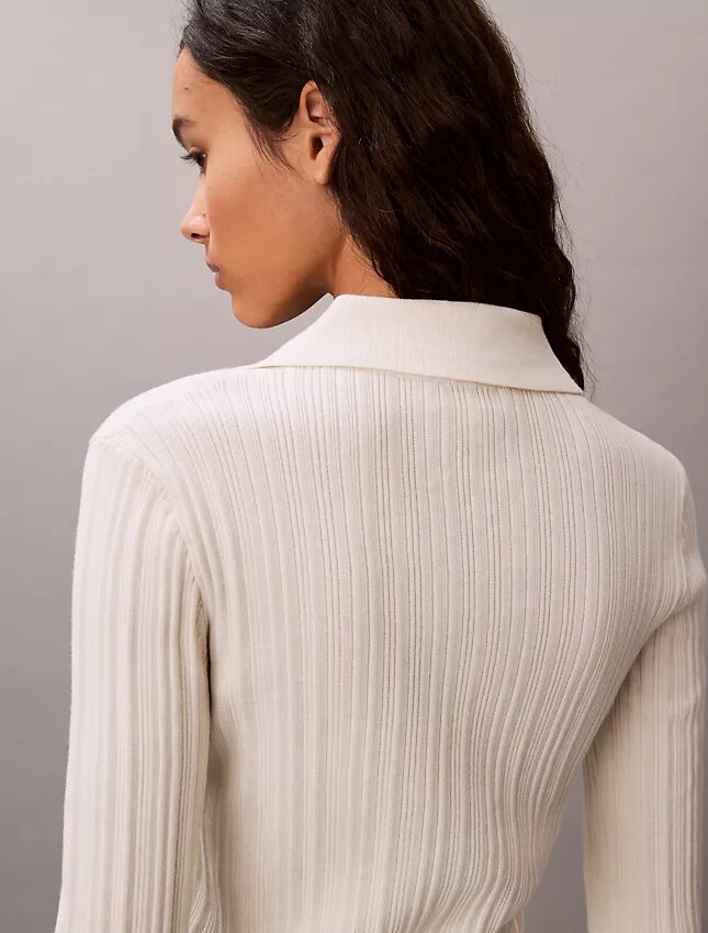 Cardigan polo in cotone a costine liscio Cardigan polo in cotone a costine liscio