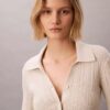 Cardigan polo in cotone a costine liscio Cardigan polo in cotone a costine liscio