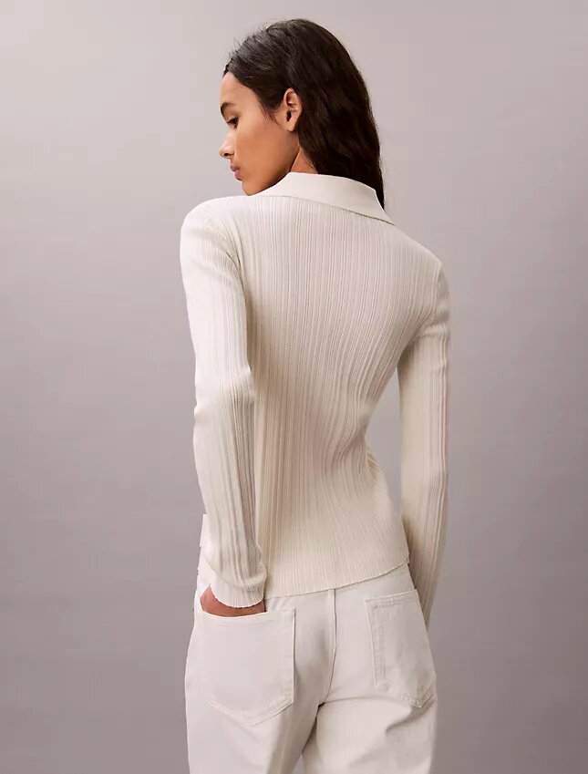 Cardigan polo in cotone a costine liscio Cardigan polo in cotone a costine liscio