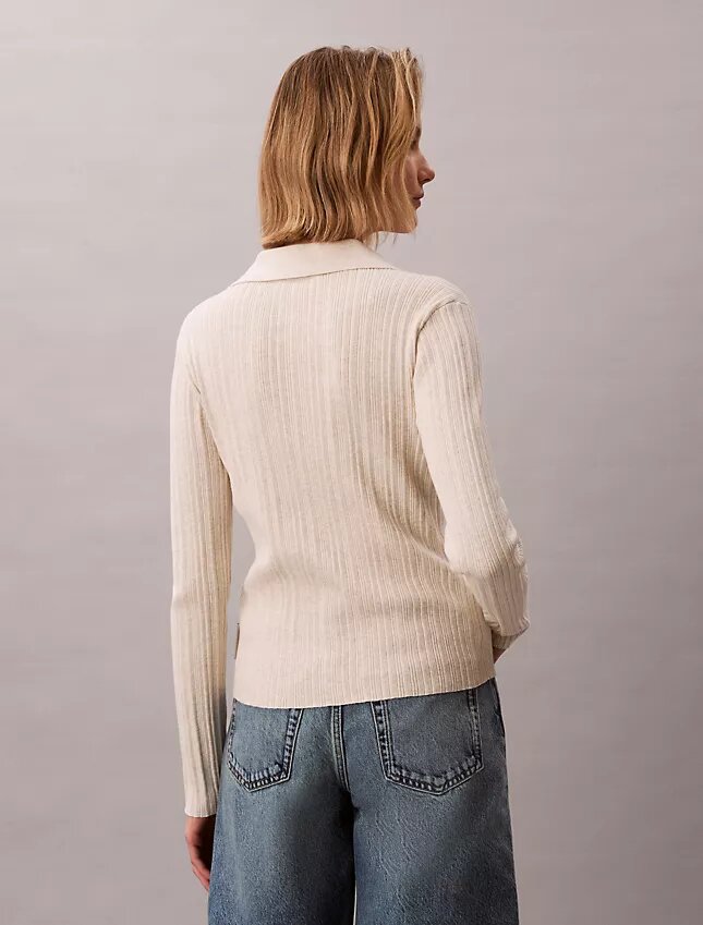 Cardigan polo in cotone a costine liscio Cardigan polo in cotone a costine liscio
