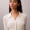 Cardigan polo in cotone a costine liscio Cardigan polo in cotone a costine liscio