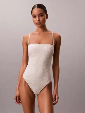 Costume da bagno intero senza spalline a tinta unita