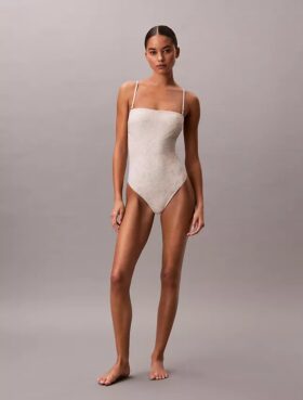 Costume da bagno intero senza spalline a tinta unita