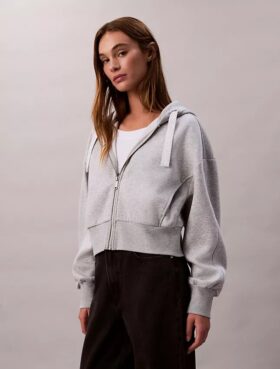 Felpa con cappuccio comoda in pile con zip e nastro con logo