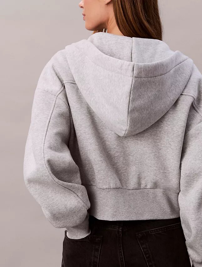Felpa con cappuccio comoda in pile con zip e nastro con logo Felpa con cappuccio comoda in pile con zip e nastro con logo