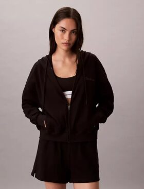 Felpa con cappuccio in jersey di cotone con logo e zip integrale