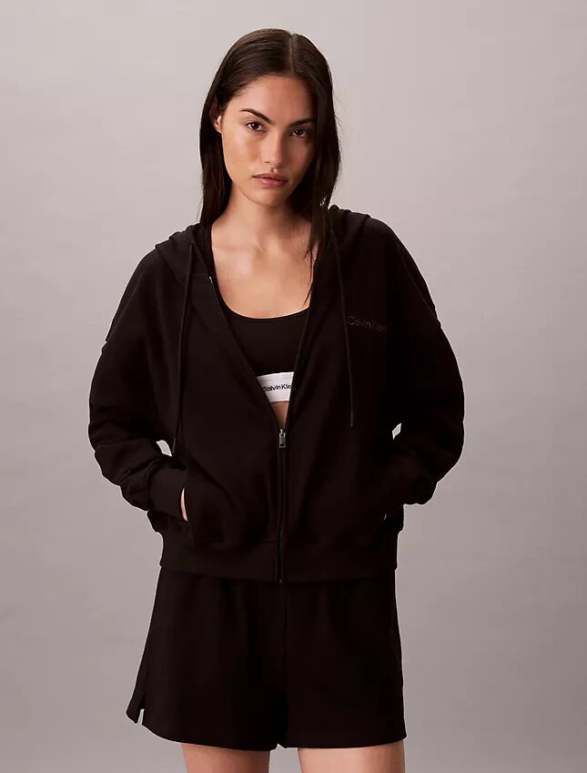 Felpa con cappuccio in jersey di cotone con logo e zip integrale Felpa con cappuccio in jersey di cotone con logo e zip integrale