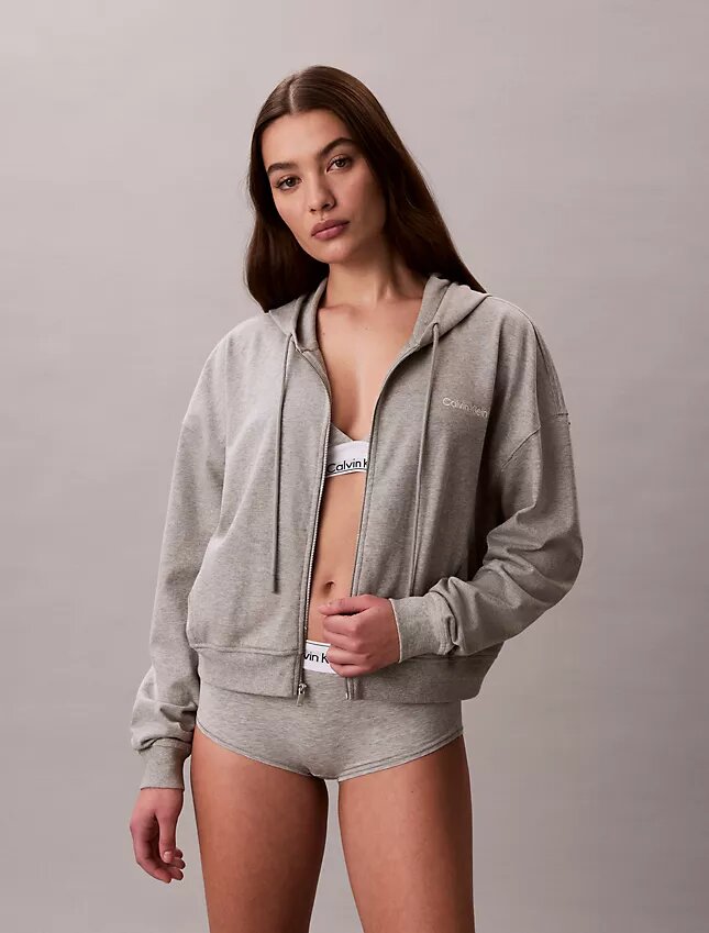 Felpa con cappuccio in jersey di cotone con logo e zip integrale Felpa con cappuccio in jersey di cotone con logo e zip integrale