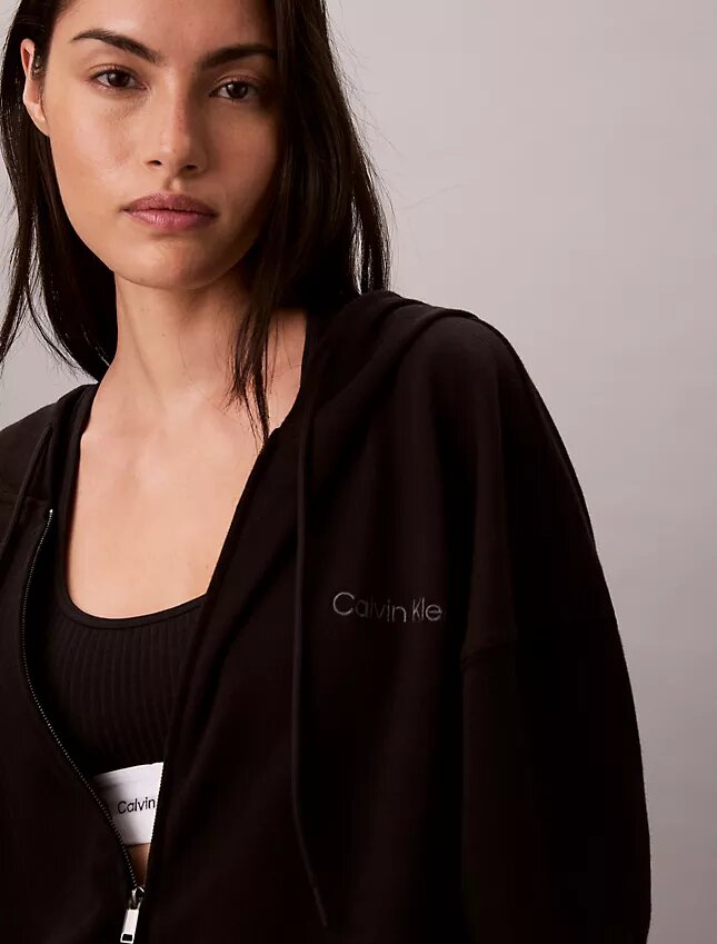 Felpa con cappuccio in jersey di cotone con logo e zip integrale Felpa con cappuccio in jersey di cotone con logo e zip integrale