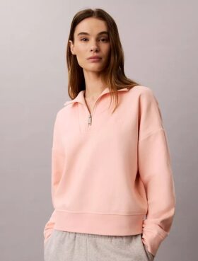 Felpa in pile con monogramma e zip a un quarto