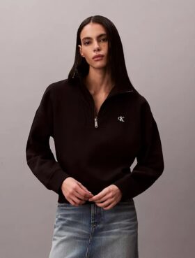 Felpa in pile con monogramma e zip a un quarto