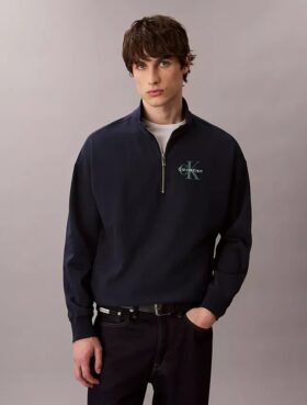 Felpa Monologo Premium in spugna con zip a un quarto